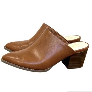 Melrose Ave Vegan Block Heeled Camel/Cognac Mules